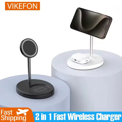 Desktop 2-in-1 Magnetic Wireless Charger Stand for iPhone & AirPods Pro Fast Charging