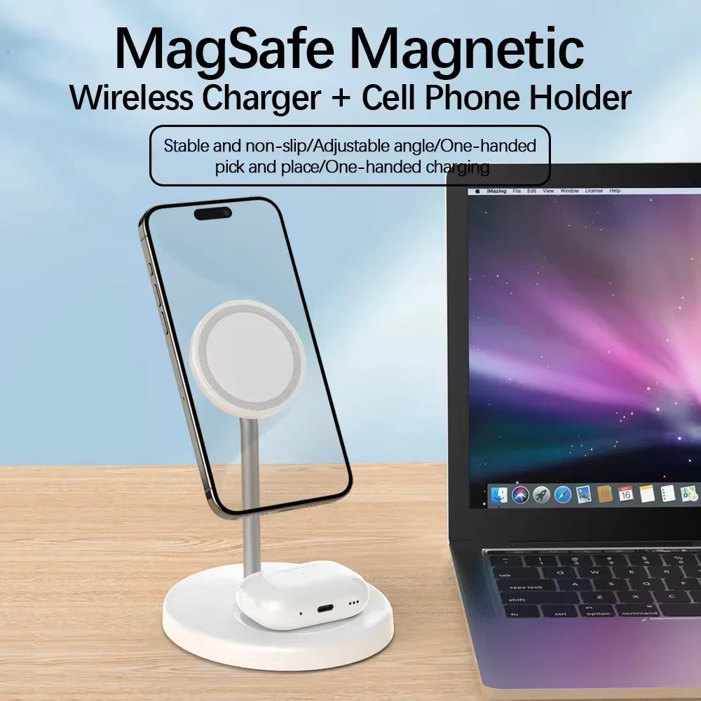 Desktop 2-in-1 Magnetic Wireless Charger Stand for iPhone & AirPods Pro Fast Charging