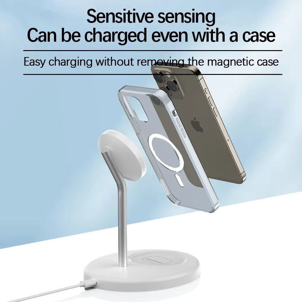 Desktop 2-in-1 Magnetic Wireless Charger Stand for iPhone & AirPods Pro Fast Charging