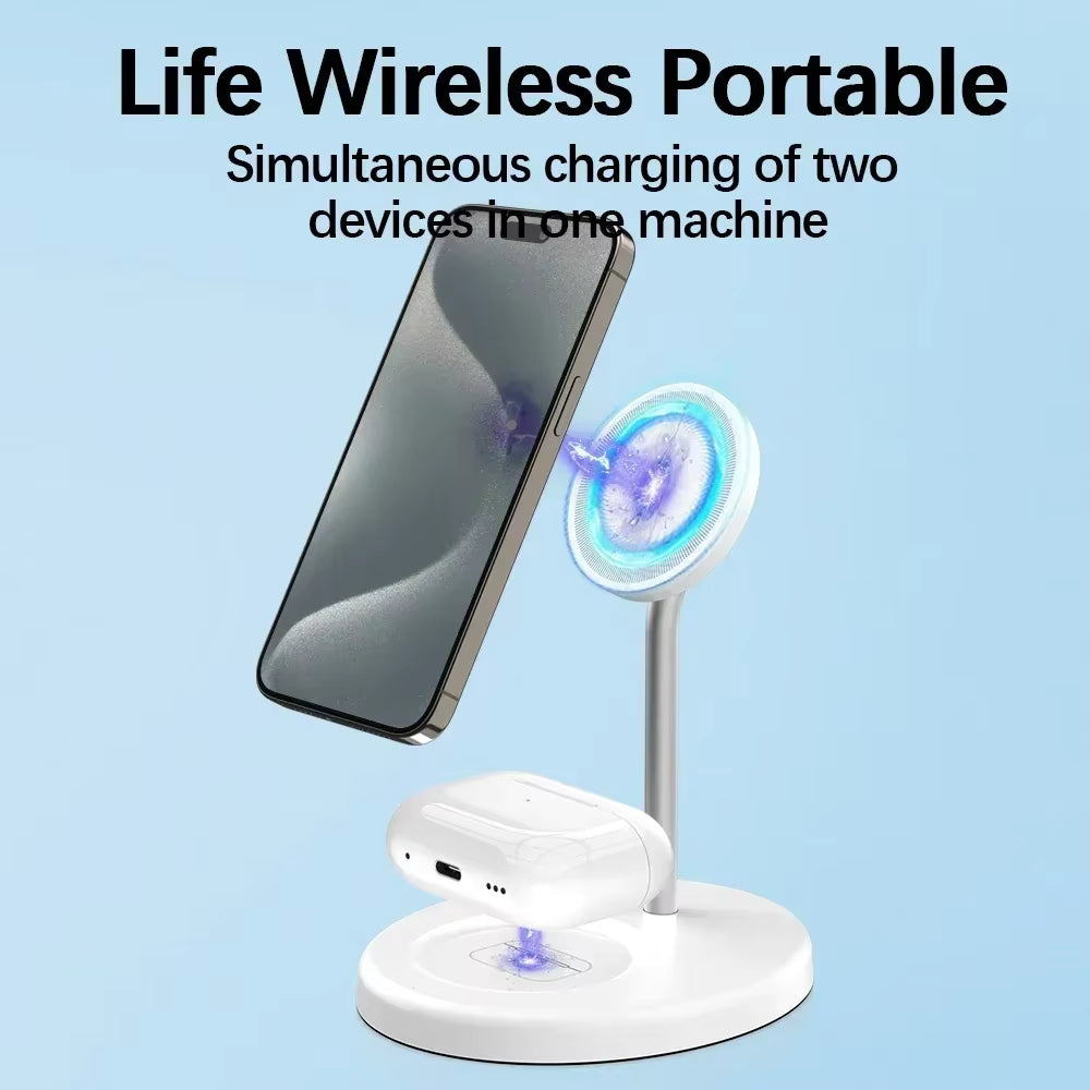 Desktop 2-in-1 Magnetic Wireless Charger Stand for iPhone & AirPods Pro Fast Charging