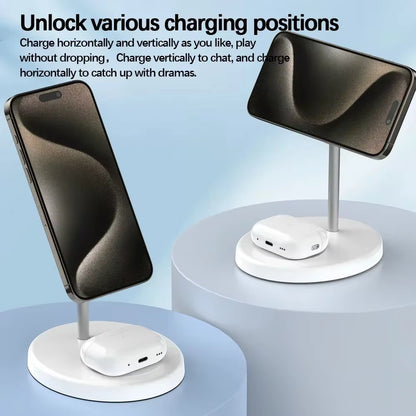 Desktop 2-in-1 Magnetic Wireless Charger Stand for iPhone & AirPods Pro Fast Charging