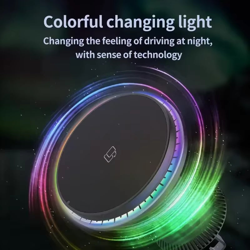 RGB Magnetic Wireless Car Charger & MagSafe Phone Mount for iPhone 12–17 Pro Max