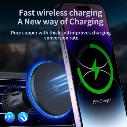 RGB Magnetic Wireless Car Charger & MagSafe Phone Mount for iPhone 12–17 Pro Max