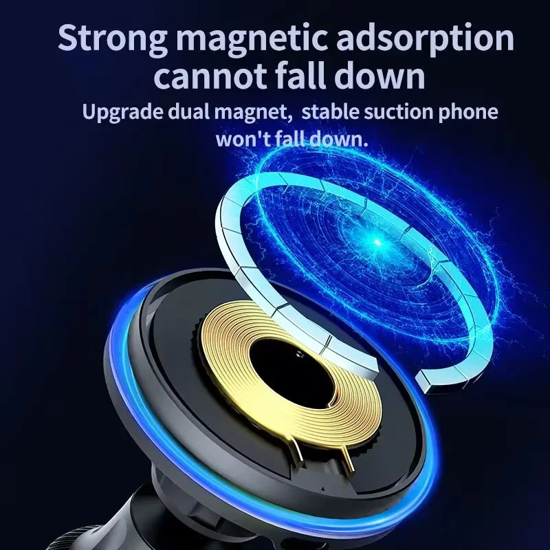 RGB Magnetic Wireless Car Charger & MagSafe Phone Mount for iPhone 12–17 Pro Max