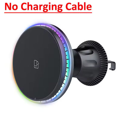 RGB Magnetic Wireless Car Charger & MagSafe Phone Mount for iPhone 12–17 Pro Max