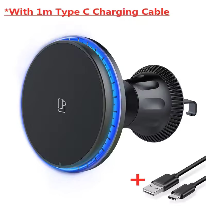 RGB Magnetic Wireless Car Charger & MagSafe Phone Mount for iPhone 12–17 Pro Max