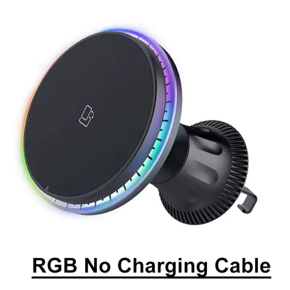 RGB Magnetic Wireless Car Charger & MagSafe Phone Mount for iPhone 12–17 Pro Max