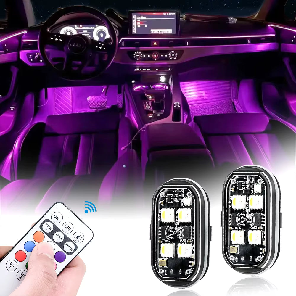 Wireless LED Strobe Lights (2/4PCS) – 8 Color Rechargeable Anti-Collision Warning Lights for Cars