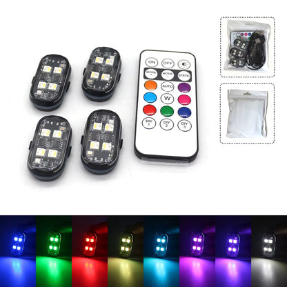 Wireless LED Strobe Lights (2/4PCS) – 8 Color Rechargeable Anti-Collision Warning Lights for Cars