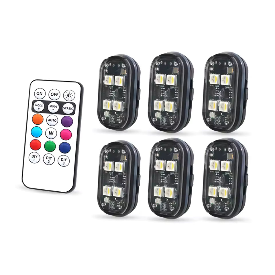 Wireless LED Strobe Lights (2/4PCS) – 8 Color Rechargeable Anti-Collision Warning Lights for Cars