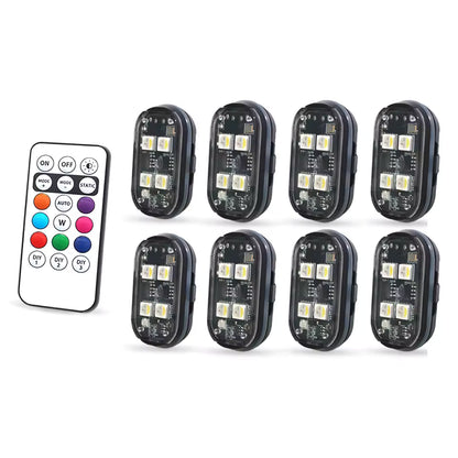 Wireless LED Strobe Lights (2/4PCS) – 8 Color Rechargeable Anti-Collision Warning Lights for Cars