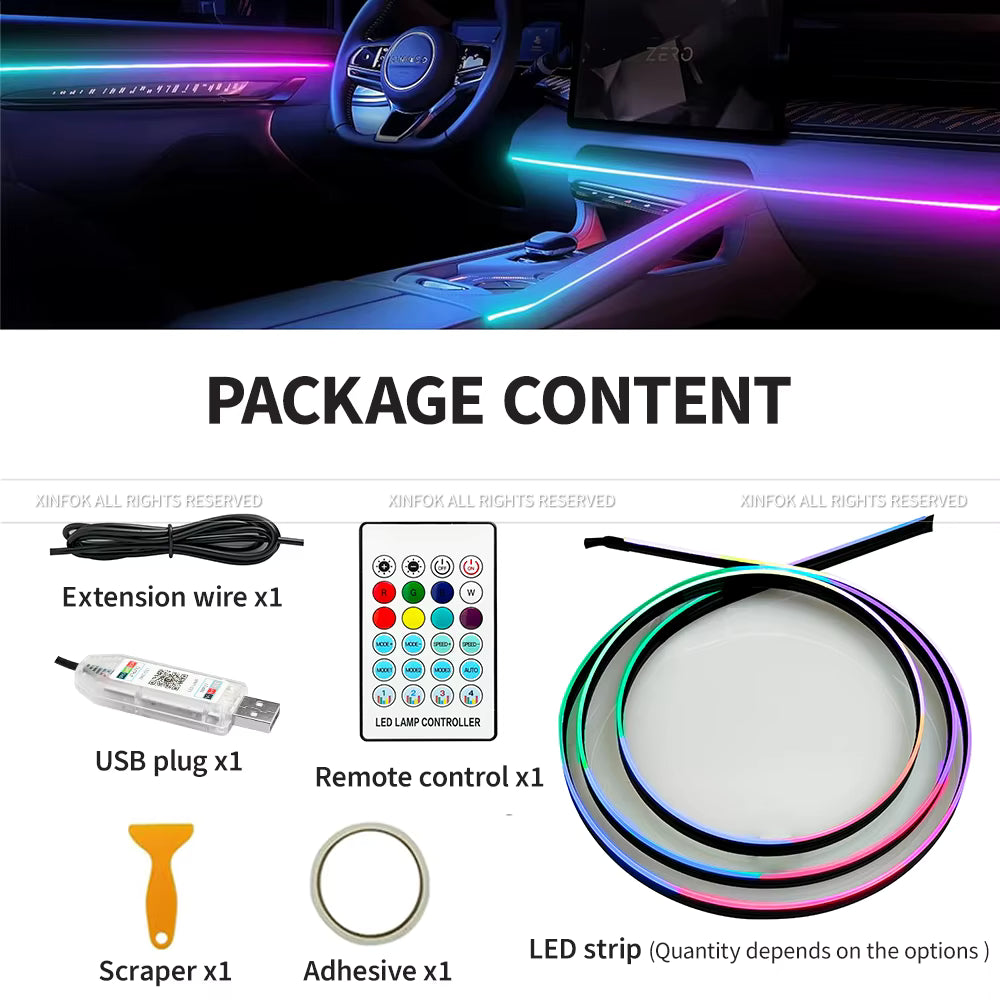110cm APP Control RGB Car Ambient Light – LED Interior Symphony Atmosphere Strip for Dashboard & Sunroof