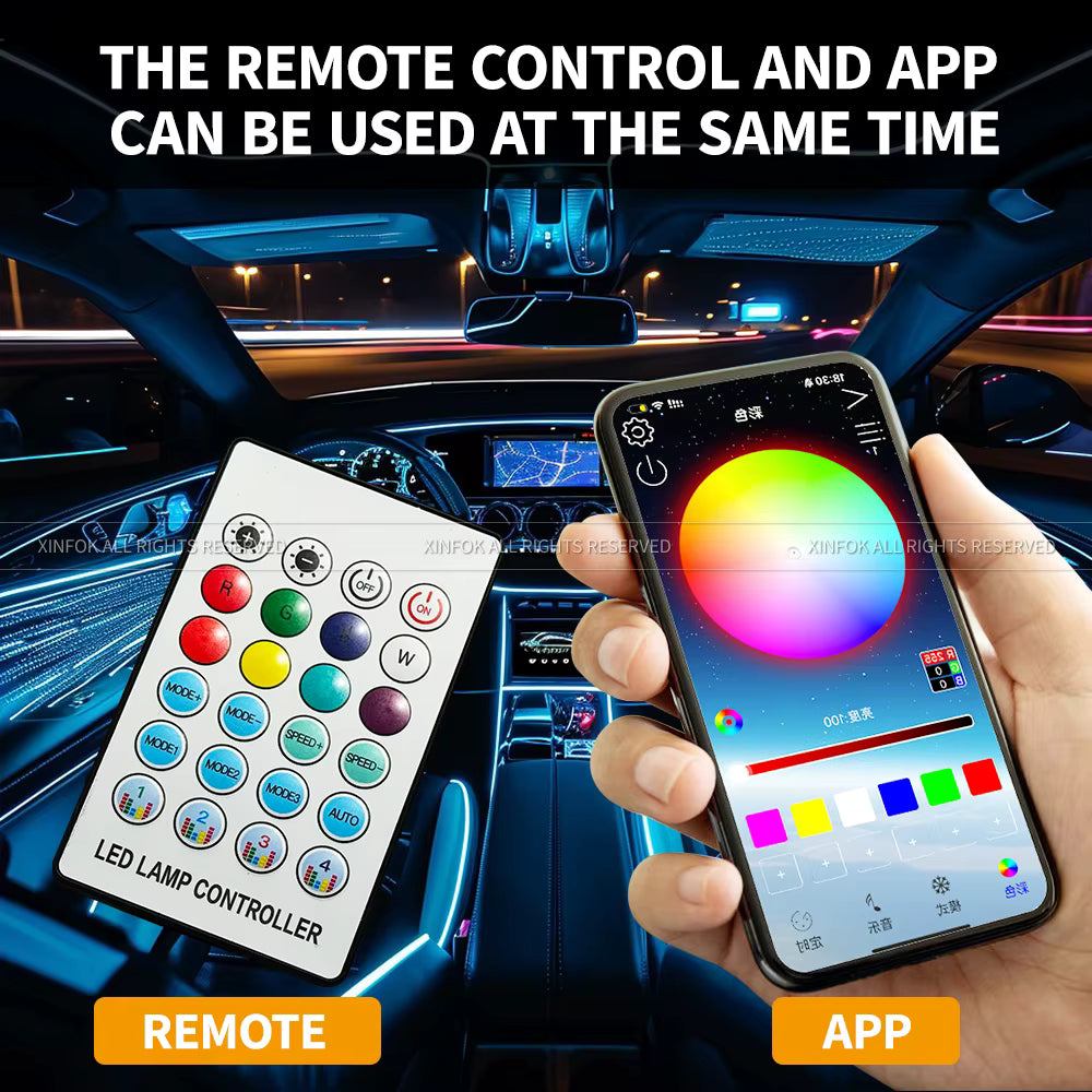 110cm APP Control RGB Car Ambient Light – LED Interior Symphony Atmosphere Strip for Dashboard & Sunroof