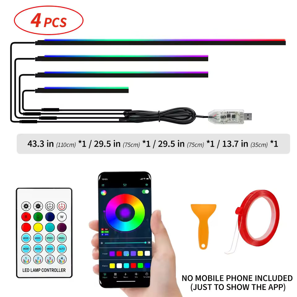 110cm APP Control RGB Car Ambient Light – LED Interior Symphony Atmosphere Strip for Dashboard & Sunroof