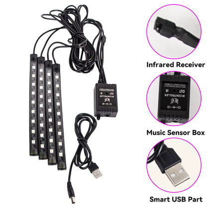 Neon RGB Car Interior Foot Lights – 48/72 LED Ambient Lighting with USB, APP & Remote Control
