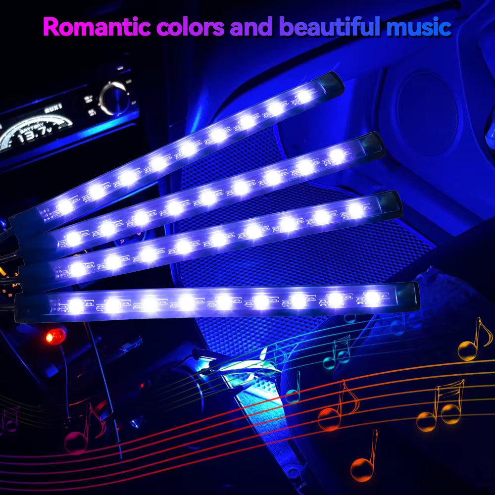 Neon RGB Car Interior Foot Lights – 48/72 LED Ambient Lighting with USB, APP & Remote Control