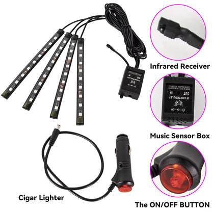 Neon RGB Car Interior Foot Lights – 48/72 LED Ambient Lighting with USB, APP & Remote Control