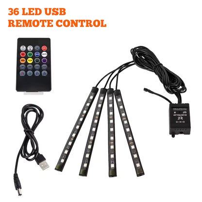 Neon RGB Car Interior Foot Lights – 48/72 LED Ambient Lighting with USB, APP & Remote Control