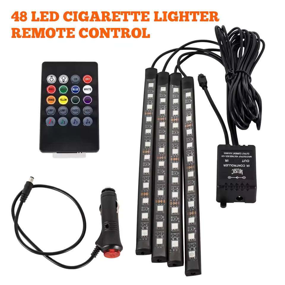 Neon RGB Car Interior Foot Lights – 48/72 LED Ambient Lighting with USB, APP & Remote Control