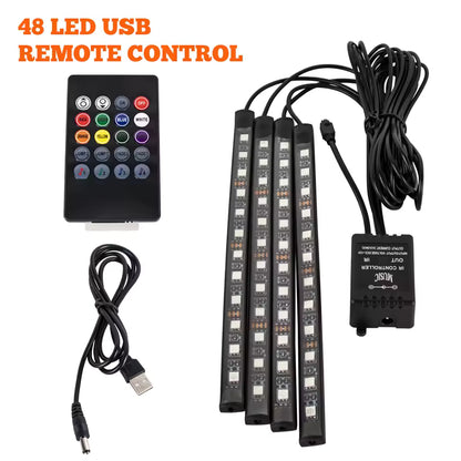 Neon RGB Car Interior Foot Lights – 48/72 LED Ambient Lighting with USB, APP & Remote Control