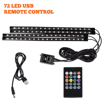 Neon RGB Car Interior Foot Lights – 48/72 LED Ambient Lighting with USB, APP & Remote Control