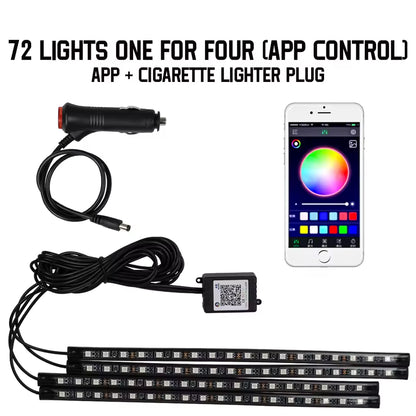 Neon RGB Car Interior Foot Lights – 48/72 LED Ambient Lighting with USB, APP & Remote Control