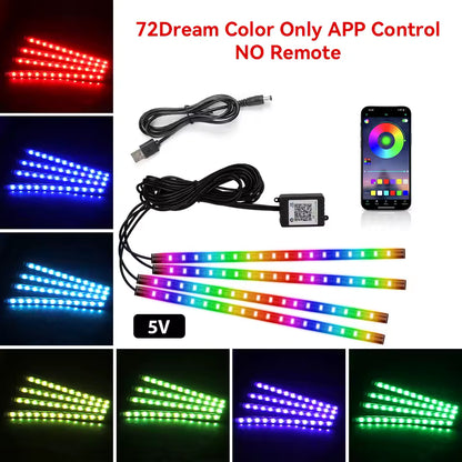 Neon RGB Car Interior Foot Lights – 48/72 LED Ambient Lighting with USB, APP & Remote Control