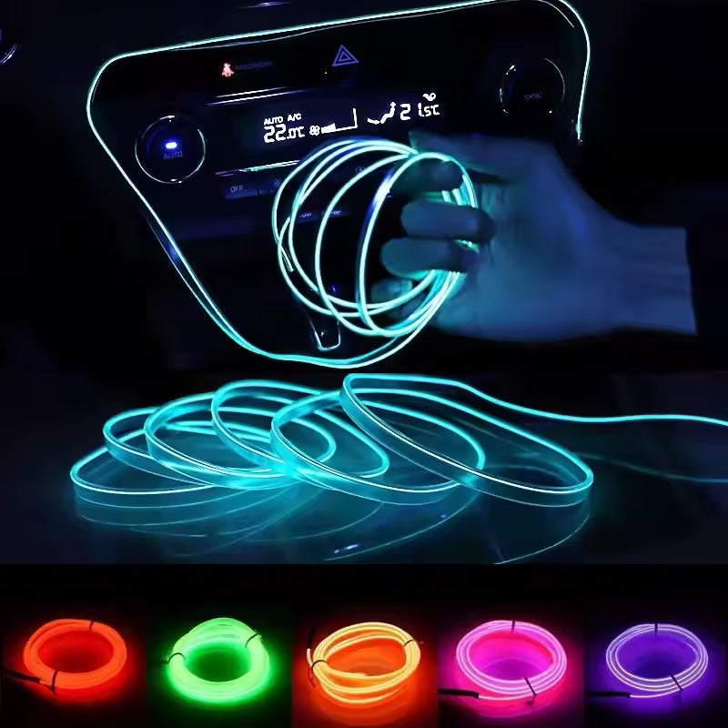 3m/5m/10m Neon LED Car Interior Light Strip – Flexible EL Wire Ambient Decoration Lamp 12V