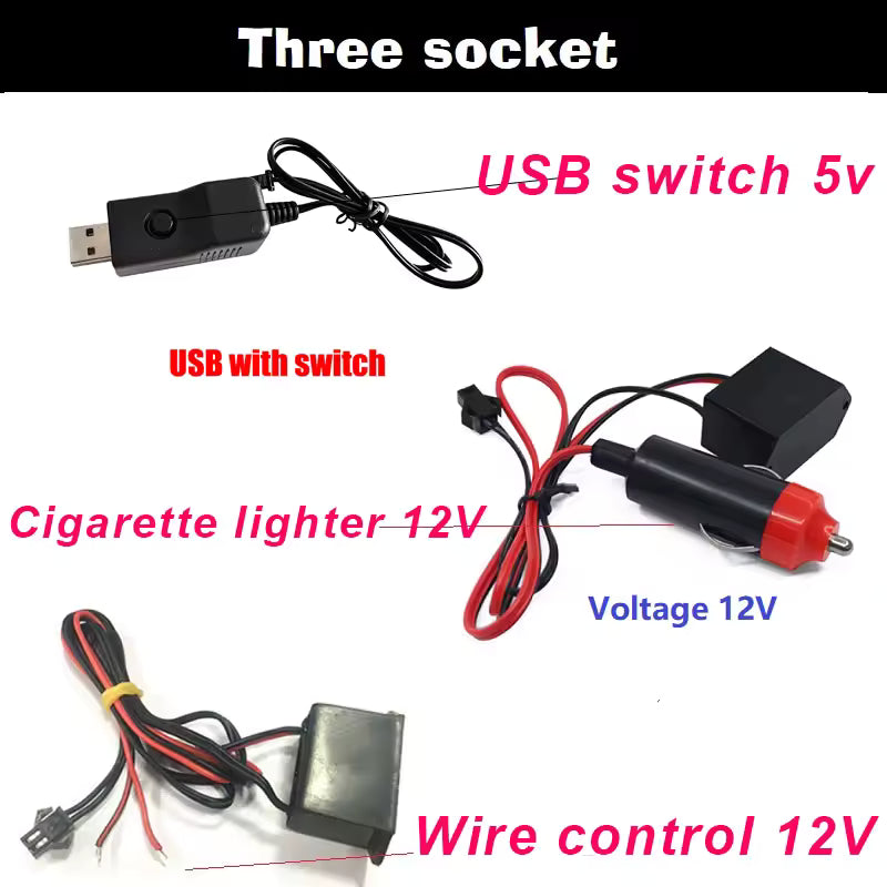 3m/5m/10m Neon LED Car Interior Light Strip – Flexible EL Wire Ambient Decoration Lamp 12V