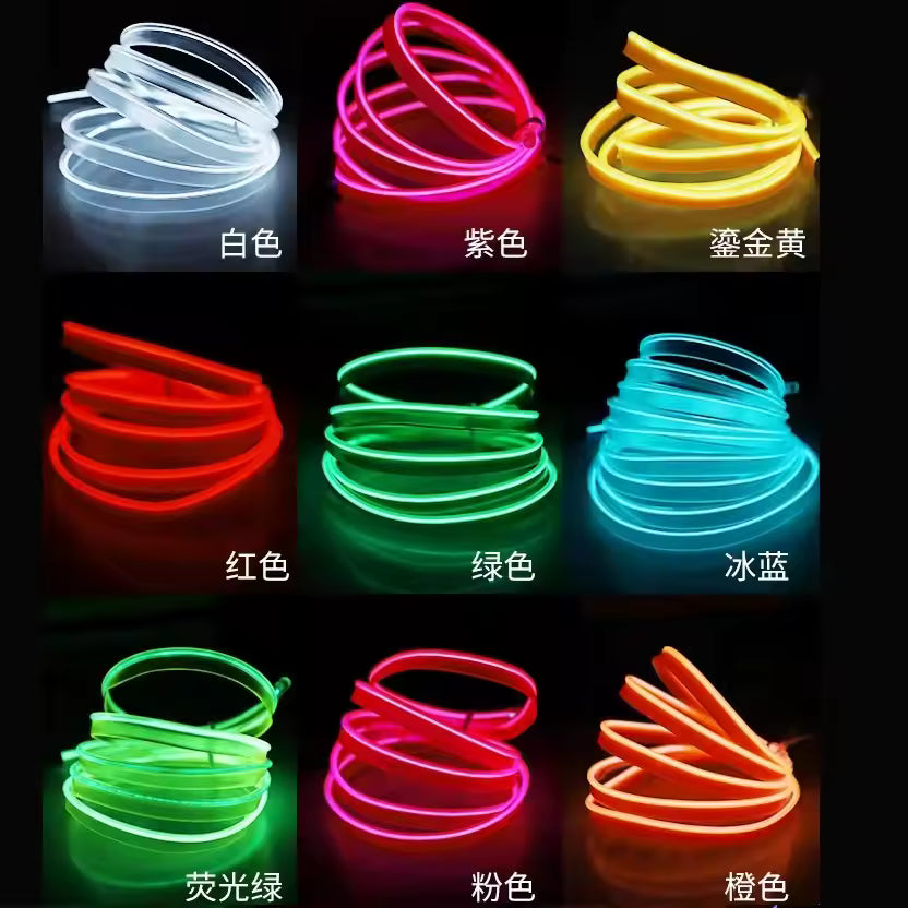 3m/5m/10m Neon LED Car Interior Light Strip – Flexible EL Wire Ambient Decoration Lamp 12V