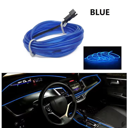 3m/5m/10m Neon LED Car Interior Light Strip – Flexible EL Wire Ambient Decoration Lamp 12V