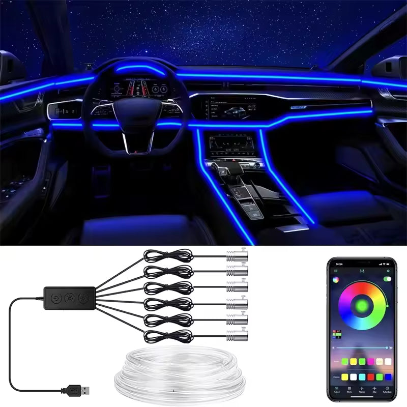 APP Control RGB EL Wire Car Interior Light – Flexible Neon Ambient Strip 12V