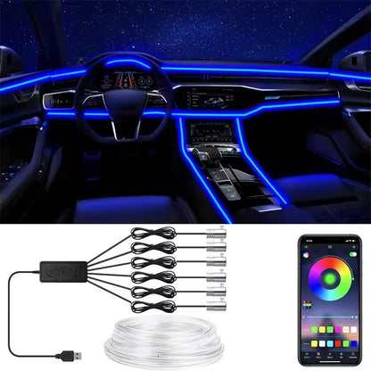 APP Control RGB EL Wire Car Interior Light – Flexible Neon Ambient Strip 12V