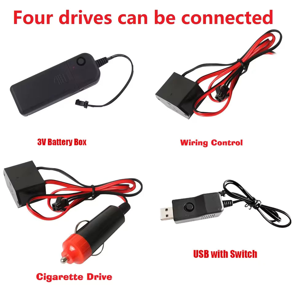 1M/2M/3M/5M USB Car Interior Neon Light Strip – Flexible LED Door & Reading Light Decoration 12V Red