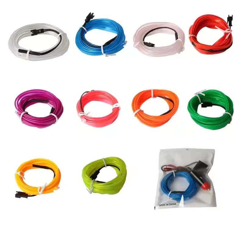 1M/2M/3M/5M USB Car Interior Neon Light Strip – Flexible LED Door & Reading Light Decoration 12V Red