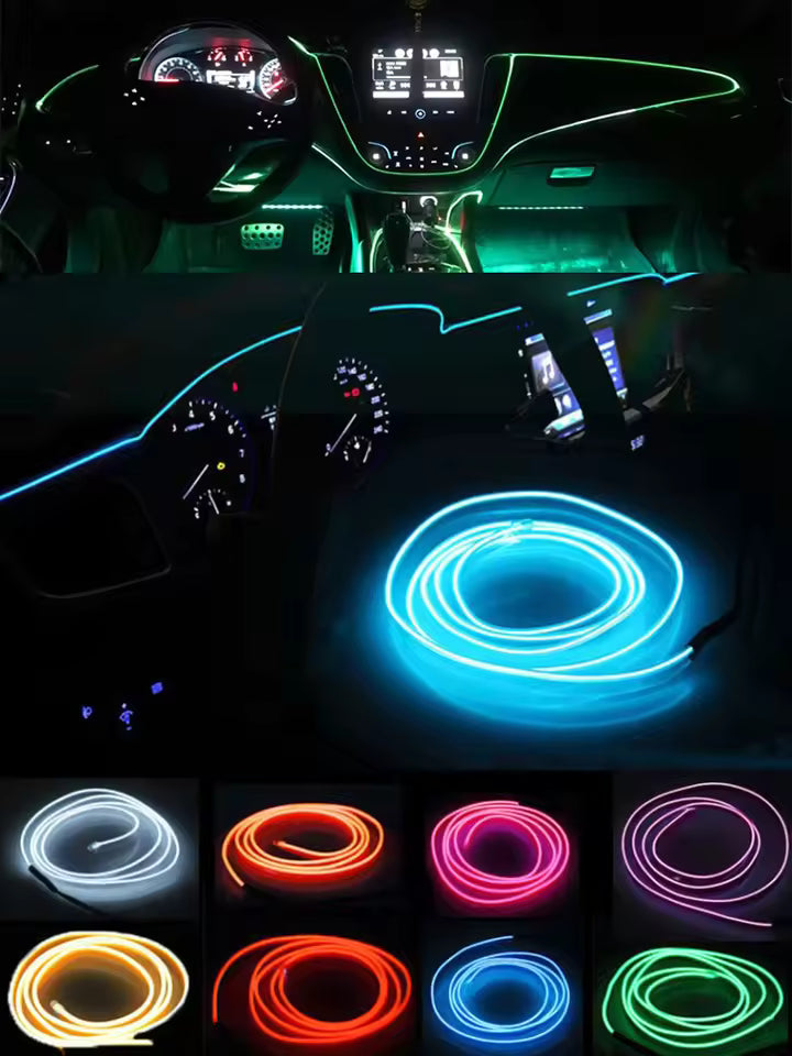 1M/2M/3M/5M USB Car Interior Neon Light Strip – Flexible LED Door & Reading Light Decoration 12V Red