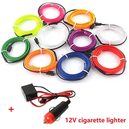 1M/2M/3M/5M USB Car Interior Neon Light Strip – Flexible LED Door & Reading Light Decoration 12V Red