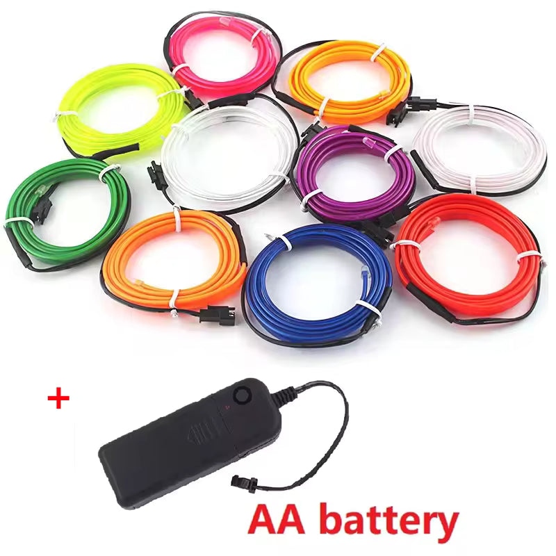 1M/2M/3M/5M USB Car Interior Neon Light Strip – Flexible LED Door & Reading Light Decoration 12V Red