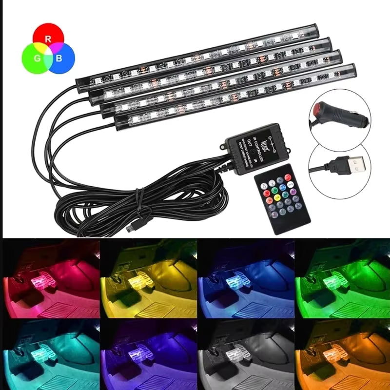Universal RGB Car Ambient LED Lights – 8 Color Interior Atmosphere Strip for Cars, SUVs & 4x4s