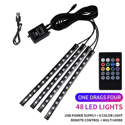 Universal RGB Car Ambient LED Lights – 8 Color Interior Atmosphere Strip for Cars, SUVs & 4x4s