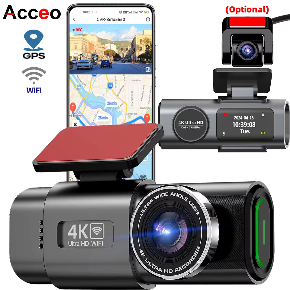 4K UHD Dash Cam – Car DVR Camera with Night Vision, Wi-Fi, GPS & 24H Parking Monitor