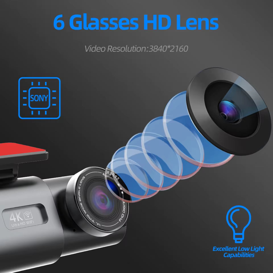 4K UHD Dash Cam – Car DVR Camera with Night Vision, Wi-Fi, GPS & 24H Parking Monitor