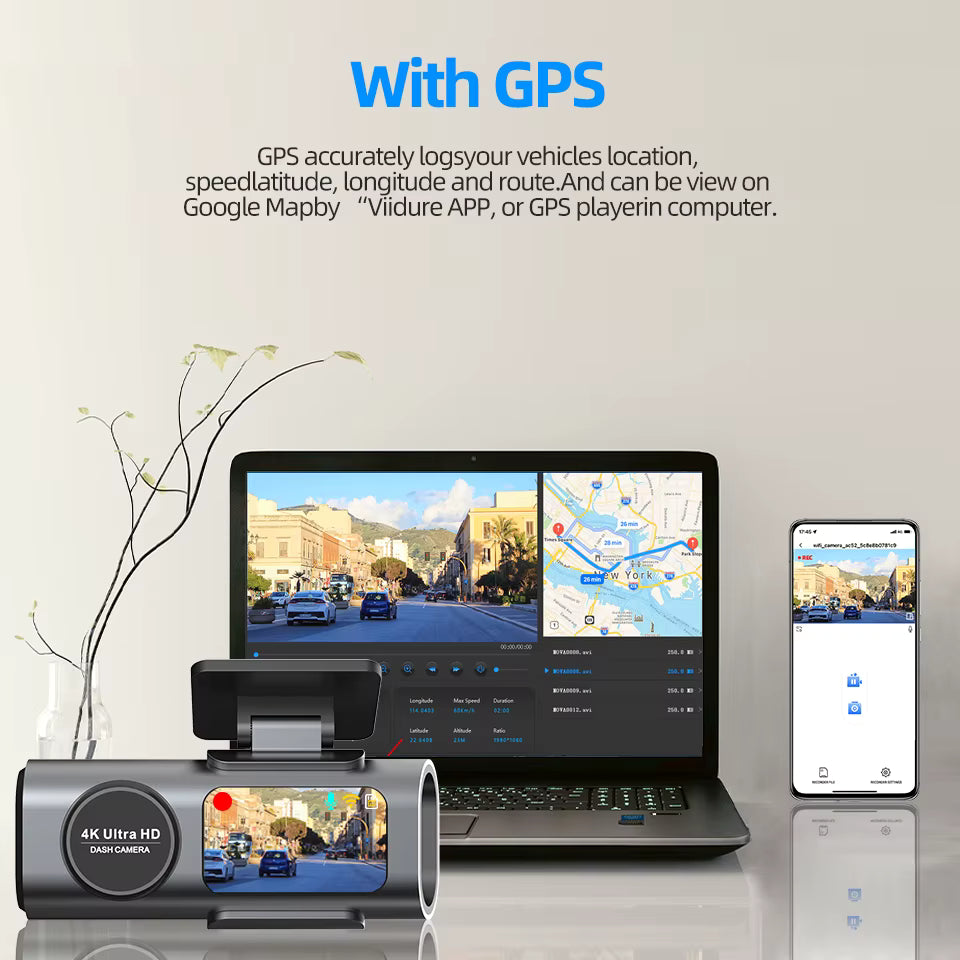 4K UHD Dash Cam – Car DVR Camera with Night Vision, Wi-Fi, GPS & 24H Parking Monitor