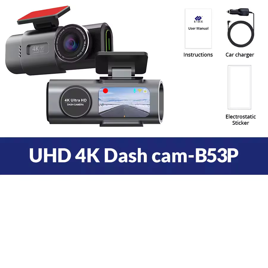 4K UHD Dash Cam – Car DVR Camera with Night Vision, Wi-Fi, GPS & 24H Parking Monitor