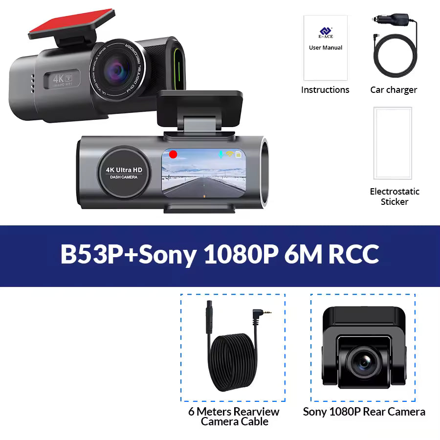 4K UHD Dash Cam – Car DVR Camera with Night Vision, Wi-Fi, GPS & 24H Parking Monitor