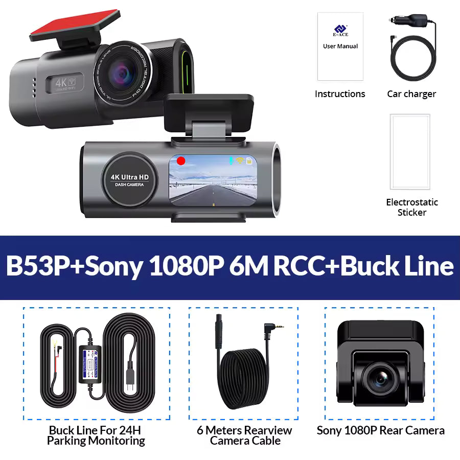 4K UHD Dash Cam – Car DVR Camera with Night Vision, Wi-Fi, GPS & 24H Parking Monitor
