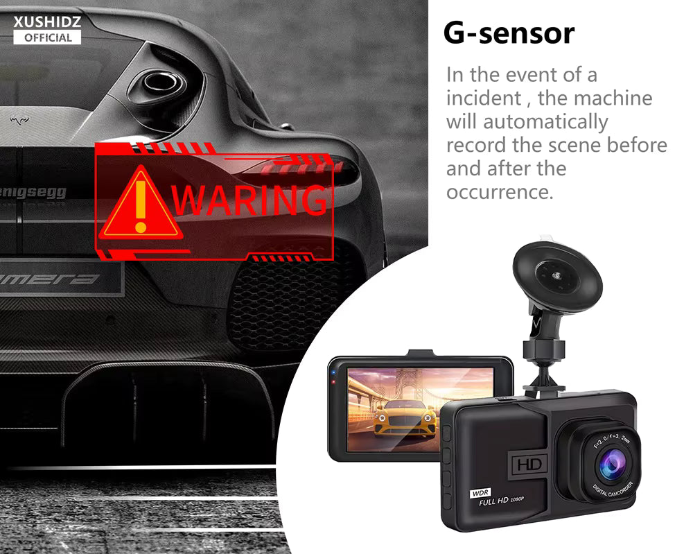 XUSHIDZ 1080P HD Dash Cam – Car DVR Recorder with Night Vision, Loop Recording, G-Sensor & 24H Parking Monitor