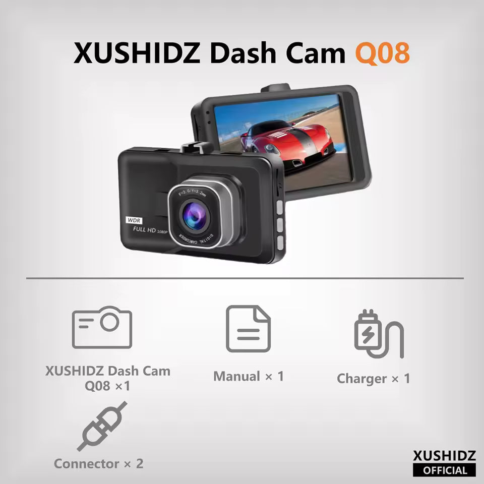 XUSHIDZ 1080P HD Dash Cam – Car DVR Recorder with Night Vision, Loop Recording, G-Sensor & 24H Parking Monitor