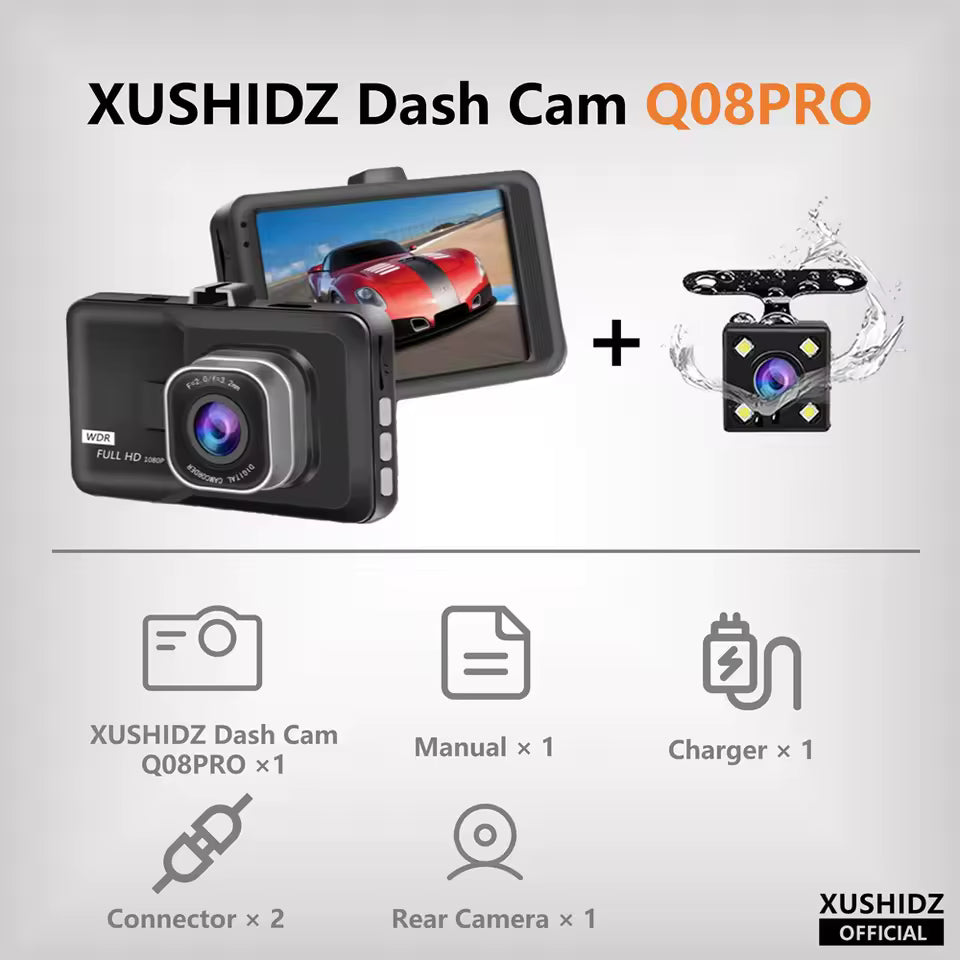XUSHIDZ 1080P HD Dash Cam – Car DVR Recorder with Night Vision, Loop Recording, G-Sensor & 24H Parking Monitor
