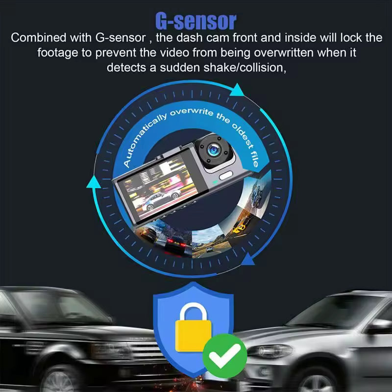 1080P 3-Camera Dash Cam – IR Night Vision, Loop Recording & 2" IPS Screen DVR